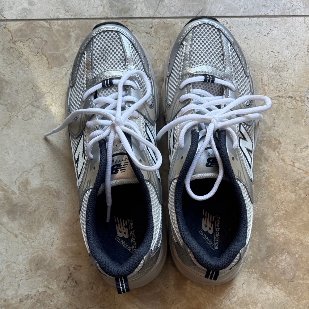 New Balance Mesh White and Gray Running Shoes